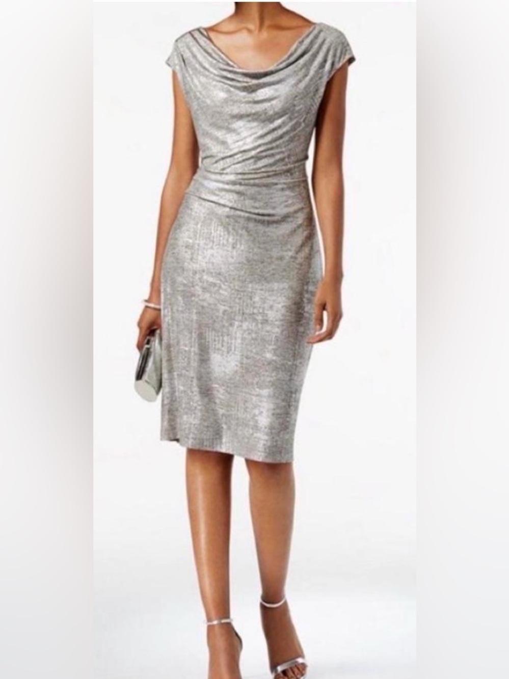 Like New Vince Camuto Silver Metallic Fitted Dress Size 4